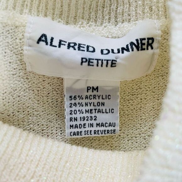 Vintage Alfred Dunner Petite Ivory Mock Neck Knit Top Beaded Leaves Subtle Green - Picture 7 of 8